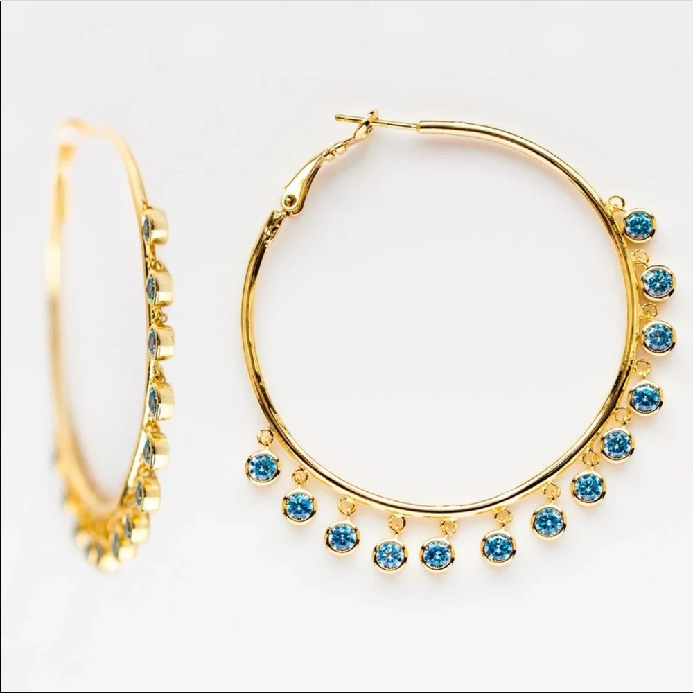 New Yellow Gold Plated Round Hoop Earrings - Picture 3 of 6